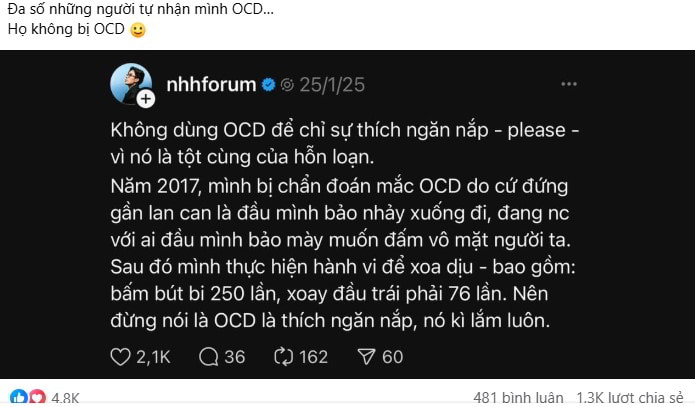 Đừng tự nhận mình bị OCD