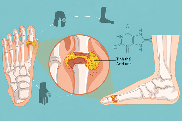 Tinh thể axit uric gây ra gout