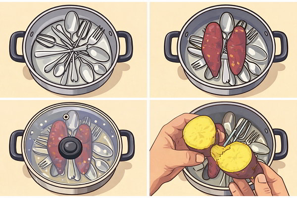 Luộc khoai bằng thìa/dĩa