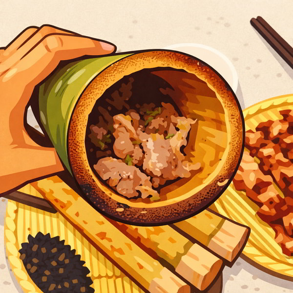 Nhồi thịt vào ống tre