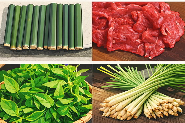 Nguyên liệu chuẩn bị làm món thịt nướng Tây Nguyên