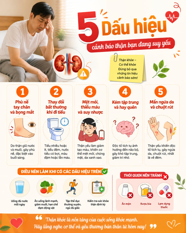 5 dấu hiệu cảnh báo thận suy yếu