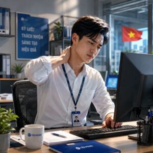 Ngồi quá lâu khiến vùng cổ, vai, gáy và thắt lưng phải chịu áp lực lớn